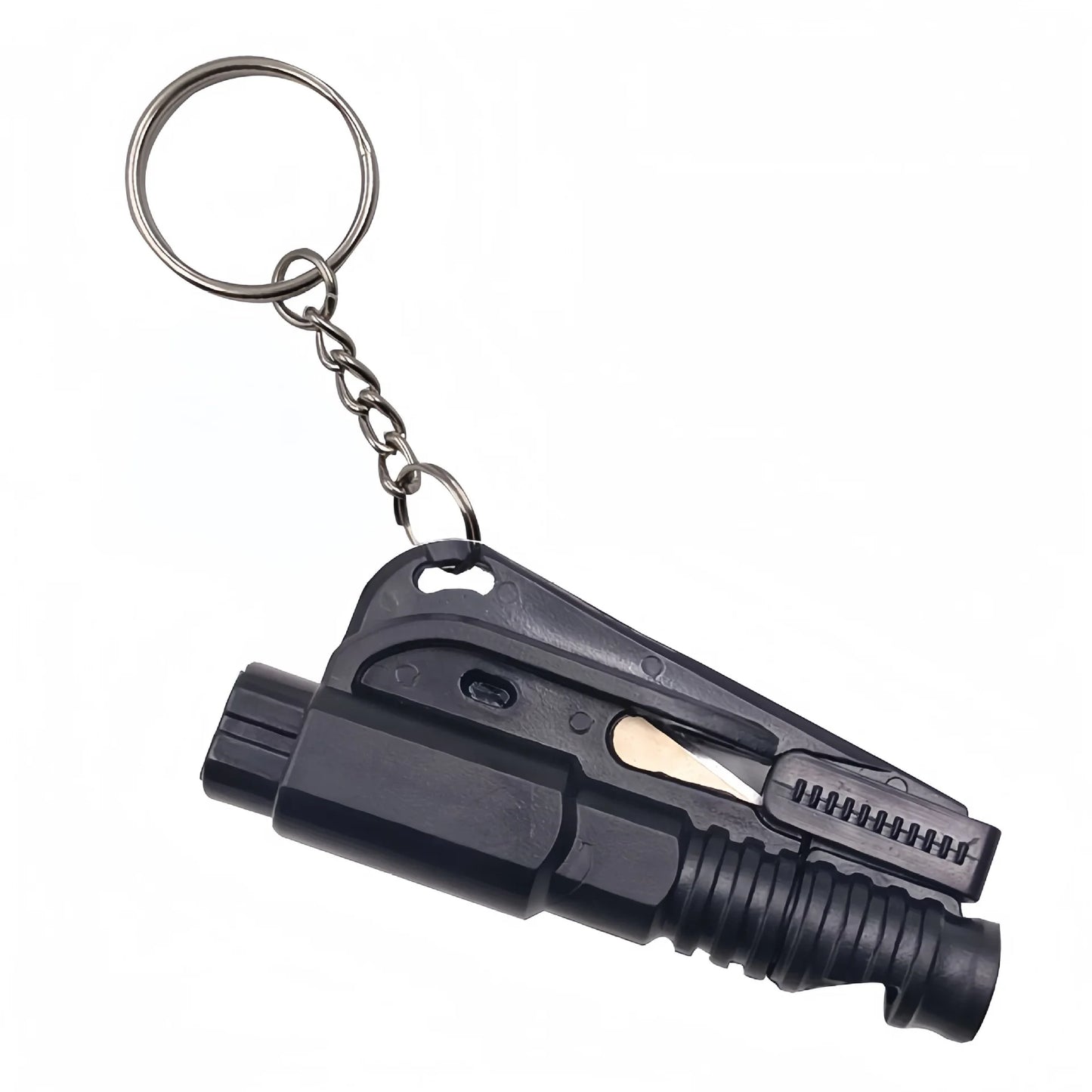 Compact 3-in-1 Car Safety Hammer Window Breaker Seat Belt Cutter Whistle Emergency Rescue Tool for Vehicle Accessories Keychain Peaceful Pleasures Health and Wellness black