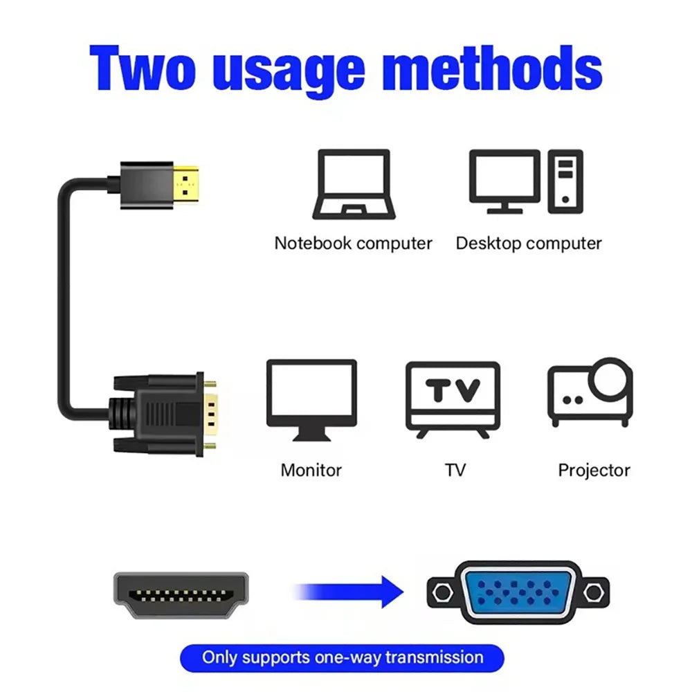 HDMI to VGA Converter Cable 1.8m | Laptop PS4 Xbox Projector