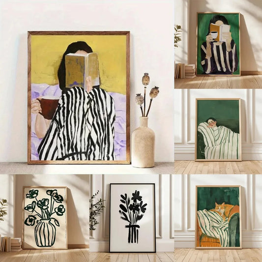 Abstract Woman Coffee Canvas Print | Green Stripe Modern Wall Art Canvas Wall Art Peaceful Pleasures Health and Wellness