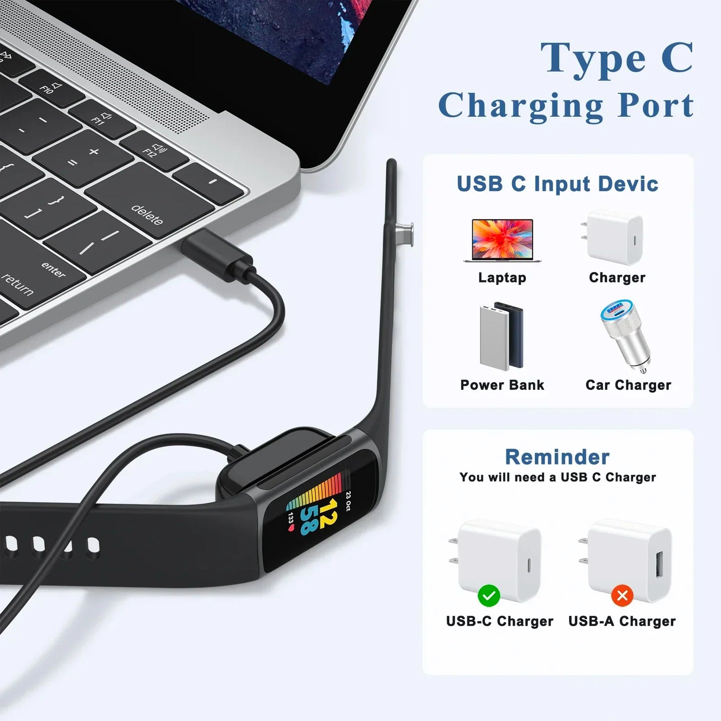 USB-C Magnetic Charger for Fitbit Charge 5, Charge 6 & Luxe