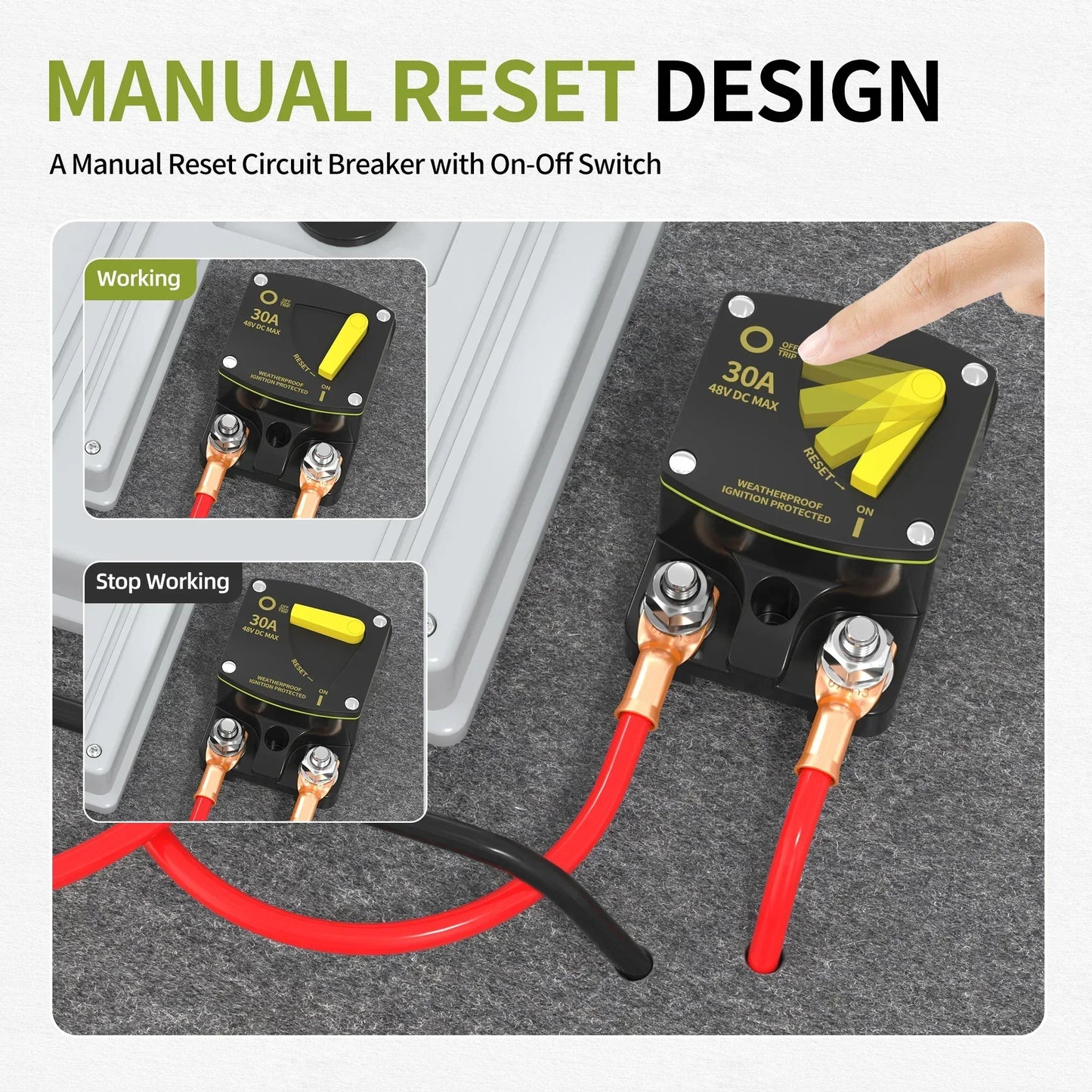 Marine Circuit Breaker 12V-48V DC Manual Reset 30A-100A Peaceful Pleasures Health and Wellness
