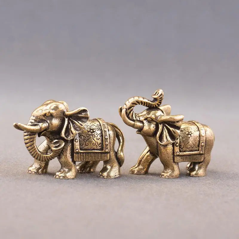 Brass Lucky Elephant Miniature Figurine | Antique Copper Statue
