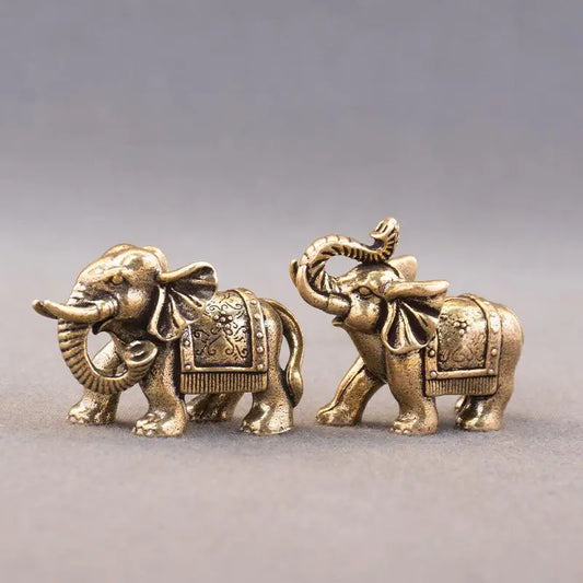 Brass Lucky Elephant Miniature Figurine | Antique Copper Statue Decorative Figurine Oasis Select