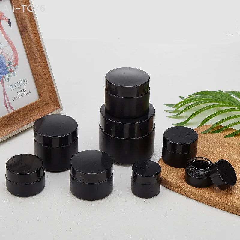 Black Glass Cream Jars – Empty Cosmetic Containers 10/30/60g