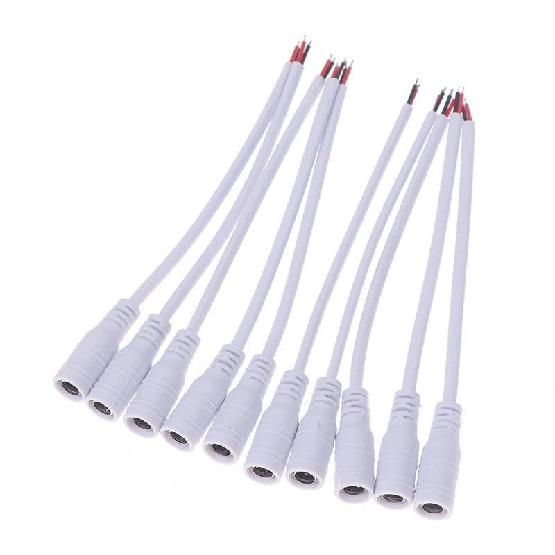 10Pcs DC Power Pigtails Cable 22AWG Female Male 5.5*2.1mm Connector Use For 12V Power Supply Adapte CCTV Camera DVR LED Strips Peaceful Pleasures Health and Wellness Female white