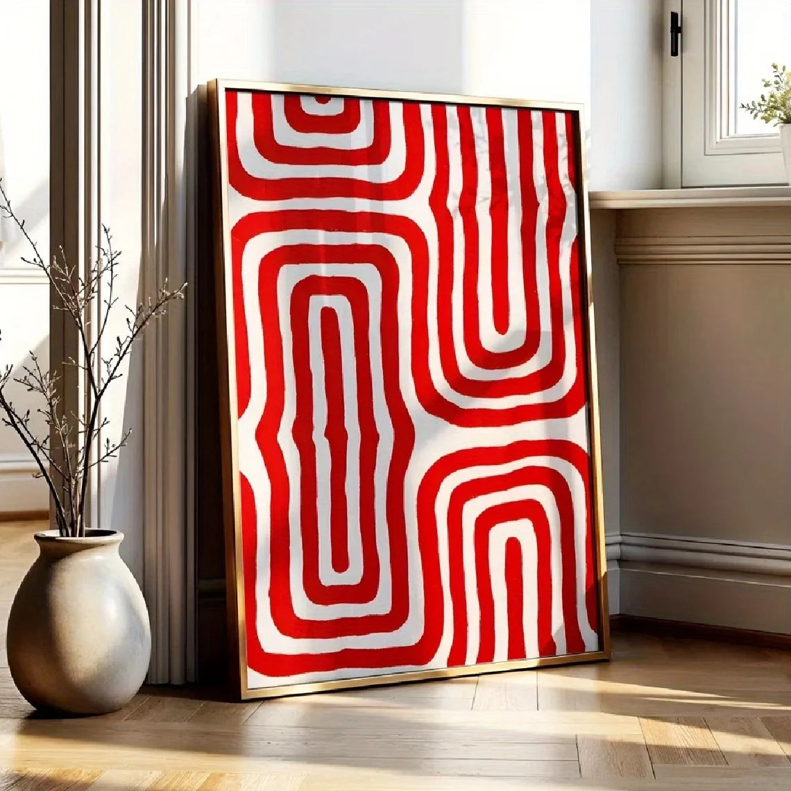 Modern Retro Red Geometric Canvas Wall Art Print | Home Decor