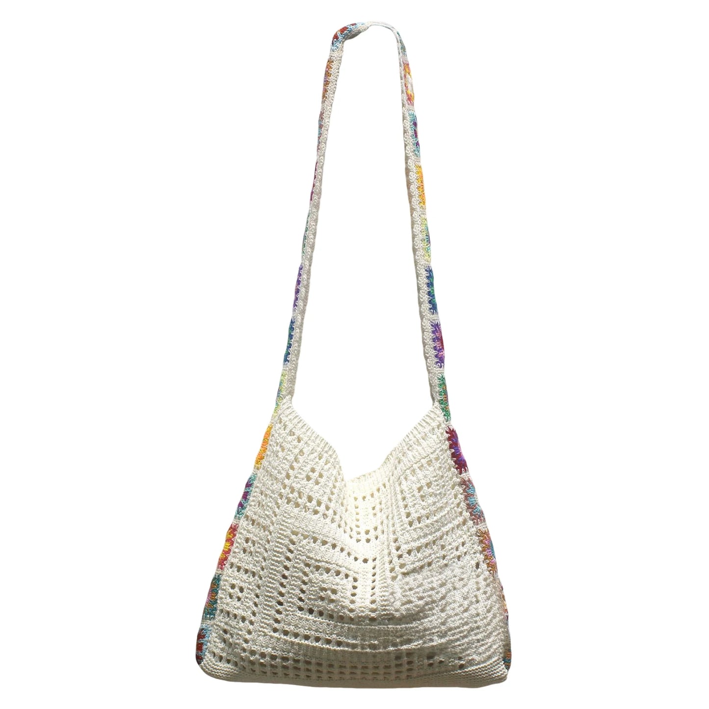 Boho Knitted Shoulder Tote Bag Travel Crossbody Bag Summer Vacation Beach Handbags for Holiday Vacation Camping Picnic Peaceful Pleasures Health and Wellness White apricot