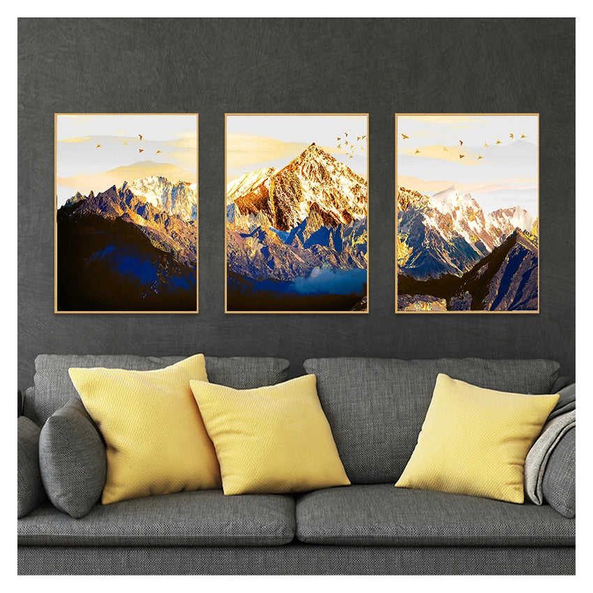 Landscape Map Canvas Painting Art Print Poster Picture Wall Nordic Decorative Home Decor Golden Abstract Snow Mountain Peaceful Pleasures Health and Wellness