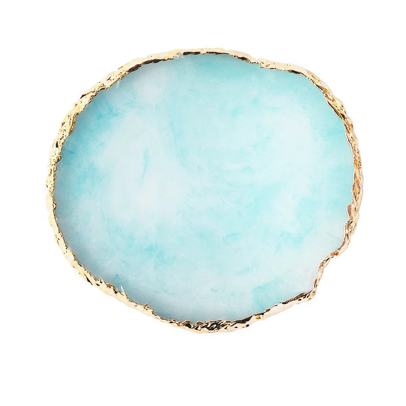 Resin Agate Stone Nail Art Palette False Nail Tips Mixing Color Drawing Pallet Gel Polish Display Shelf Manicure Tool Peaceful Pleasures Health and Wellness Blue