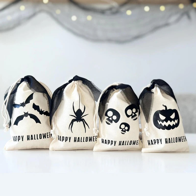 Halloween Treat Bags for Kids – 4pc Drawstring Candy Bags Halloween Treat Bags Peaceful Pleasures Health and Wellness 4PCS 13X18CM
