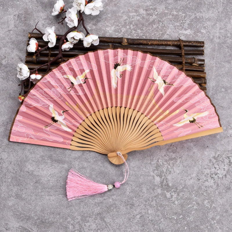Chinese Folding Hand Fan | Bamboo Fabric Dance & Hanfu Fan