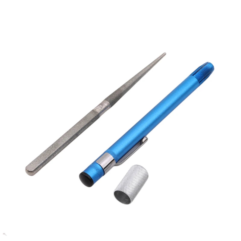 Portable Diamond Knife Sharpener Pen Shape Multi Tool for Fishing Hook Kitchen Scissors Outdoor Camping Travel Gadget Peaceful Pleasures Health and Wellness Blue double-ended