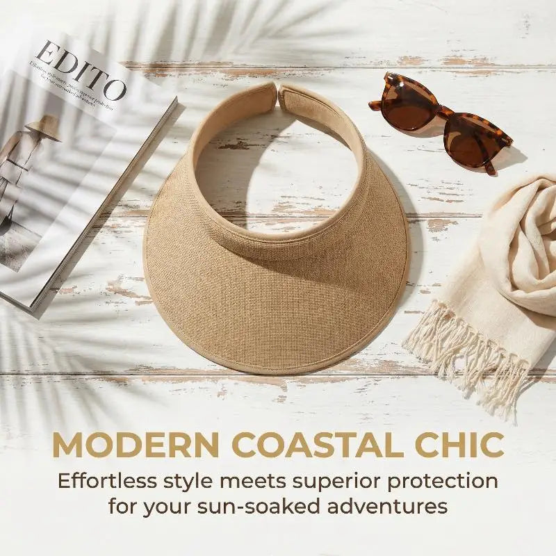 Women's Straw Sun Visor Hat – UV Protection Adjustable Beach Cap