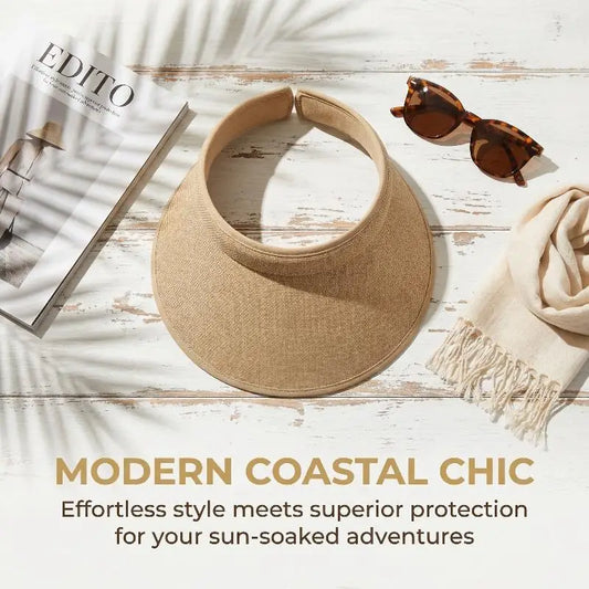 Women's Straw Sun Visor Hat – UV Protection Adjustable Beach Cap Straw Sun Visor Hat Oasis Select