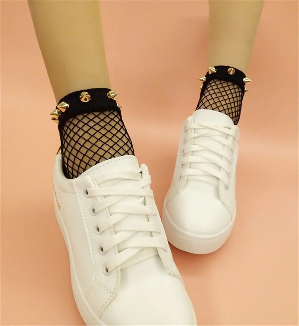 1pairs/2PCS Chic Streetwear Women's Harajuku Breathable Rivet Fishnet Socks.Sexy Hollow out Nets Socks Ladies Mesh Sox Hosiery Peaceful Pleasures Health and Wellness