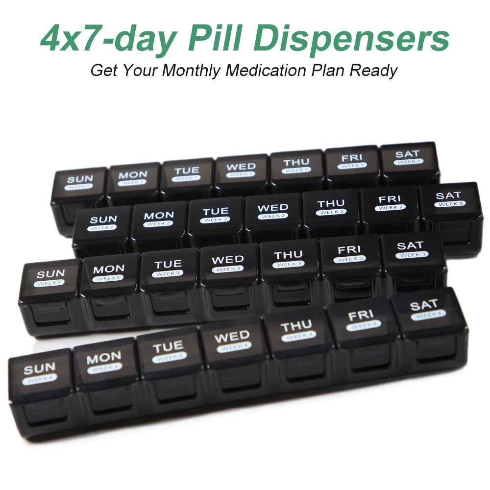 Monthly Pill Organizer, 28 Day Pill Box, 4 Weeks One Month Pill Cases, Large Compartments Medicine Organizer Vitamins, Fish Oils Peaceful Pleasures Health and Wellness