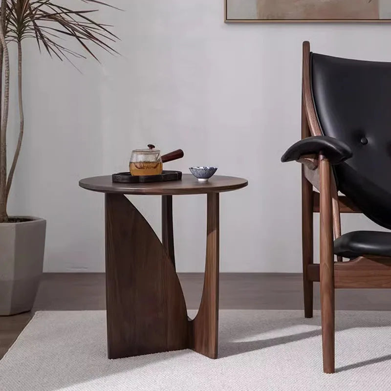 Nordic Round Coffee Table Solid Wood Sofa Side Table Black Walnut Bedside Desk Minimalist Living Room Furniture for Small Spaces Peaceful Pleasures Health and Wellness