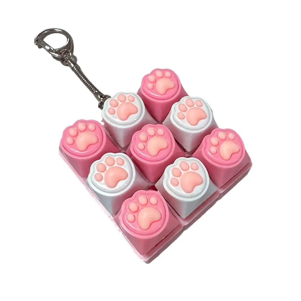 Cat Paw 9-Key Mechanical Keyboard Fidget Toy & Keychain Fidget Keyboard Toy Peaceful Pleasures Health and Wellness E