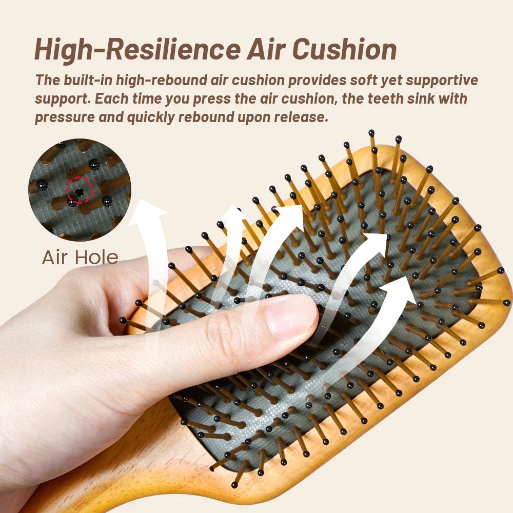 Wooden Airbag Cushion Hair Brush – Anti-Static Detangler