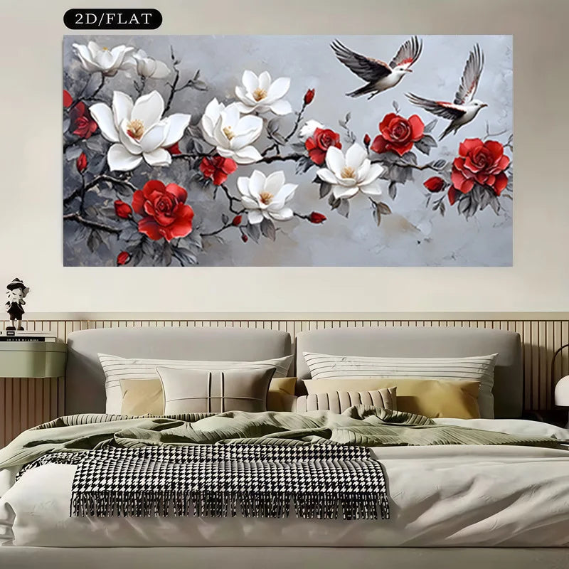 Floral Flying Birds Unframed Canvas Poster | Modern Wall Art Canvas Wall Art Peaceful Pleasures Health and Wellness