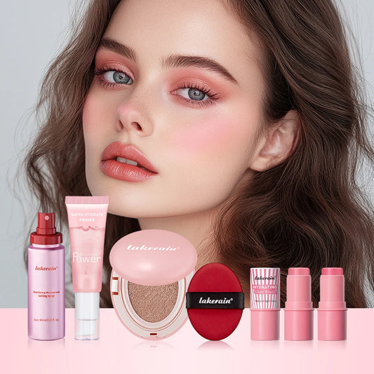 5-Piece Pink Makeup Kit – Primer, Foundation, Blush & Lipstick Makeup Gift Set Peaceful Pleasures Health and Wellness 17C Porcelain