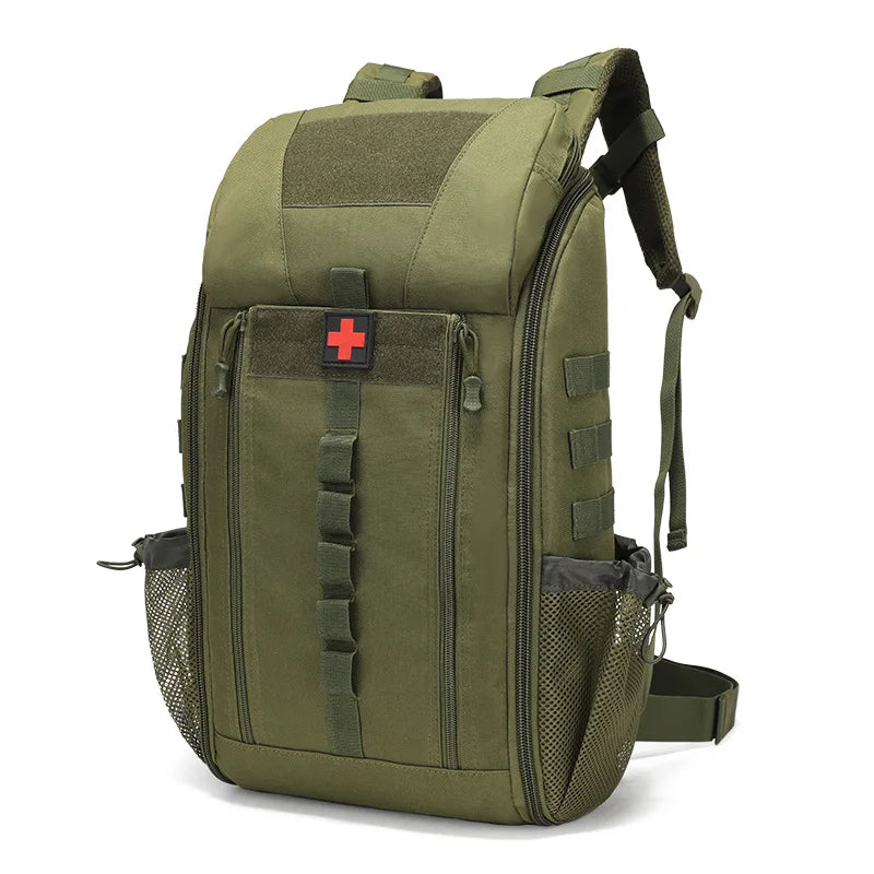 Tactical Outdoor Medical Backpack Large Capacity Camping Mountaineering Backpack Emergency Bag Multi-functional Storage Bag Peaceful Pleasures Health and Wellness Armygreen
