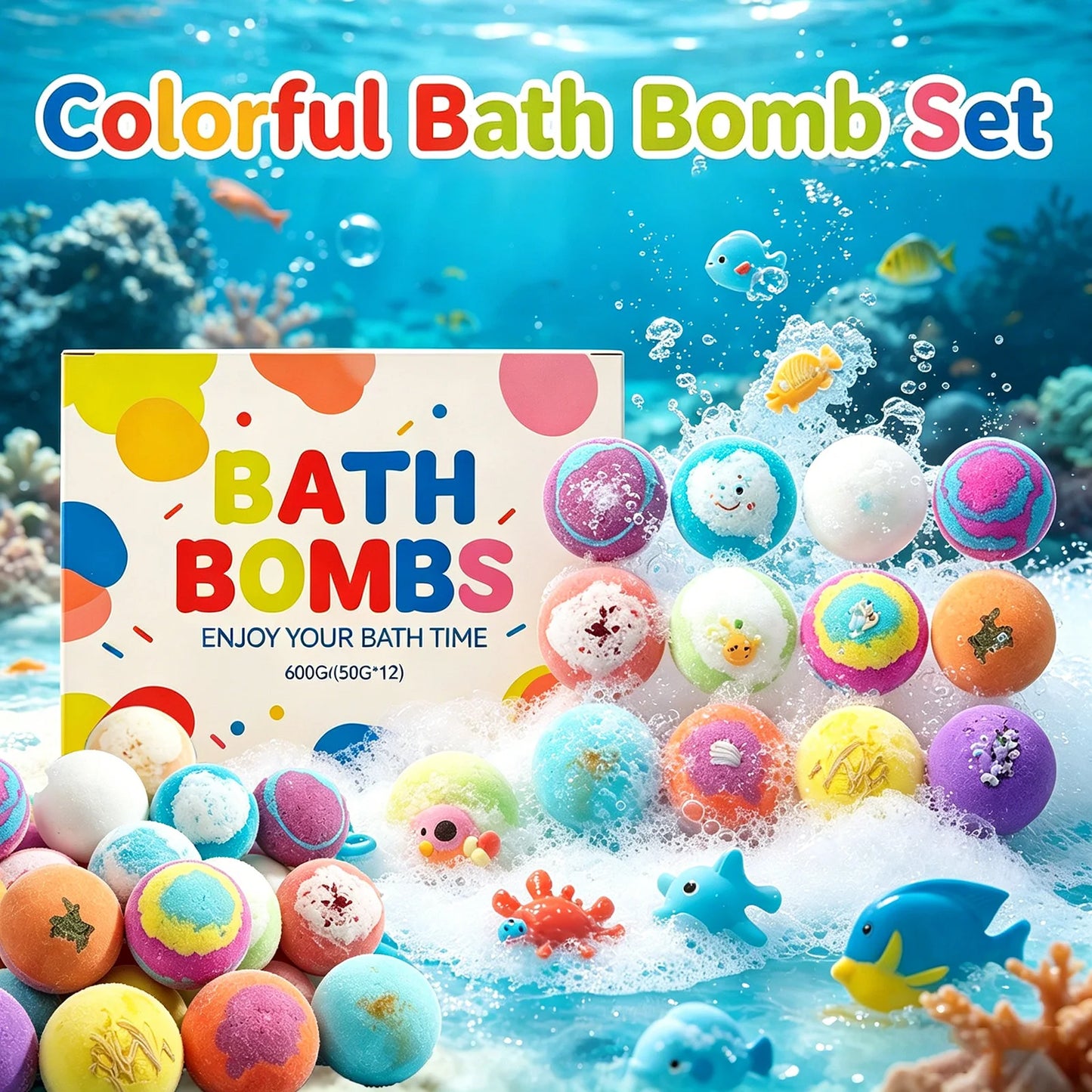 Bath Bombs with Surprise Toys Inside – 12pc Ocean Gift Set