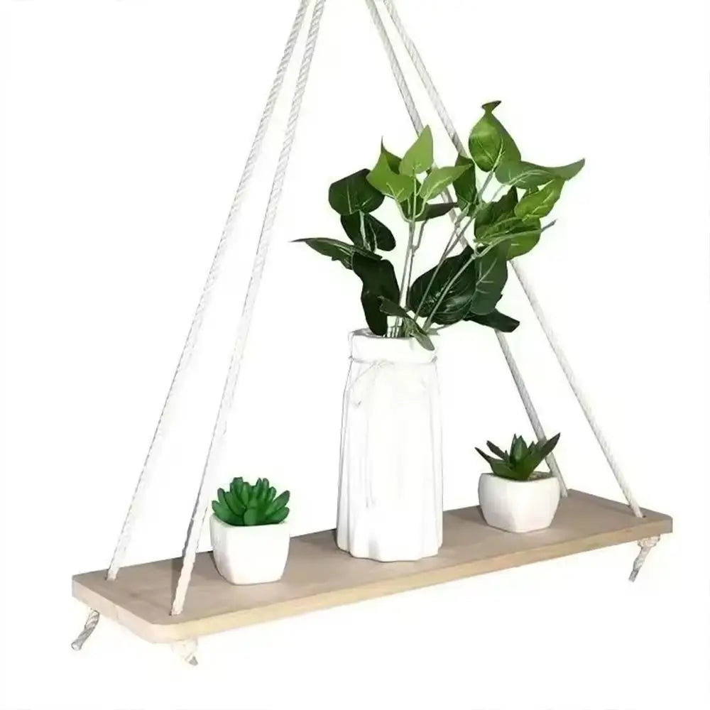 Wooden Hanging Shelf Hemp Rope | Wall Mounted Plant & Décor Tray