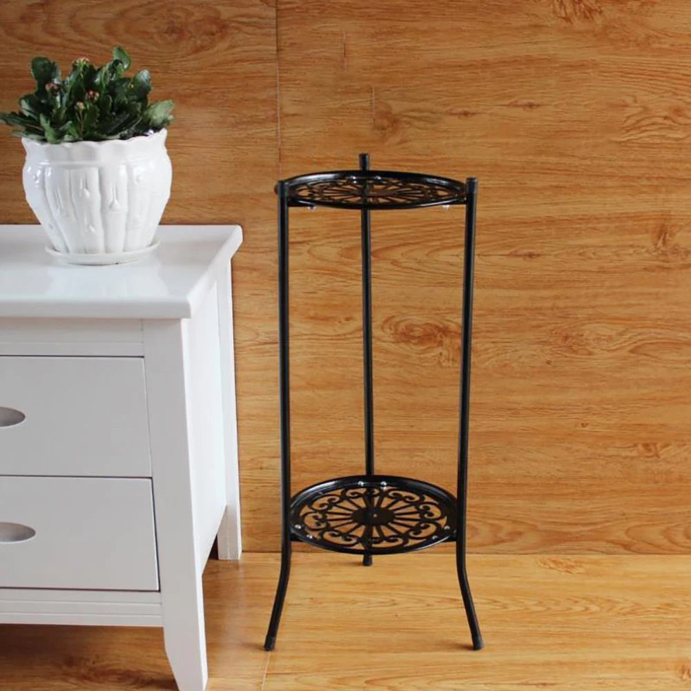 2-Tier Retro Metal Plant Stand | Black Indoor & Outdoor Rack