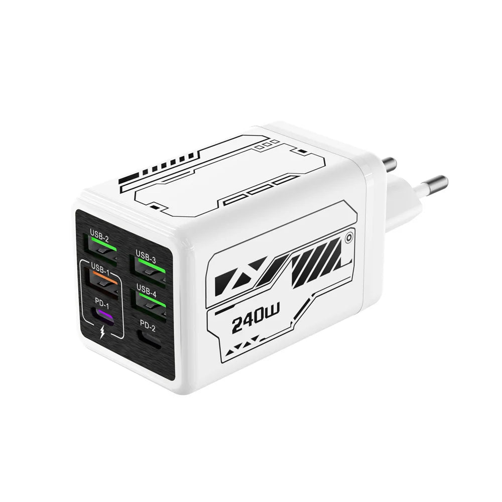 240W Multi Port Fast Charger 4U 2C PD3.0 USB3.0 Super Fast Charging Block with EU/UK/US Plug for iPhone Samsung Laptop Tablet Peaceful Pleasures Health and Wellness white EU