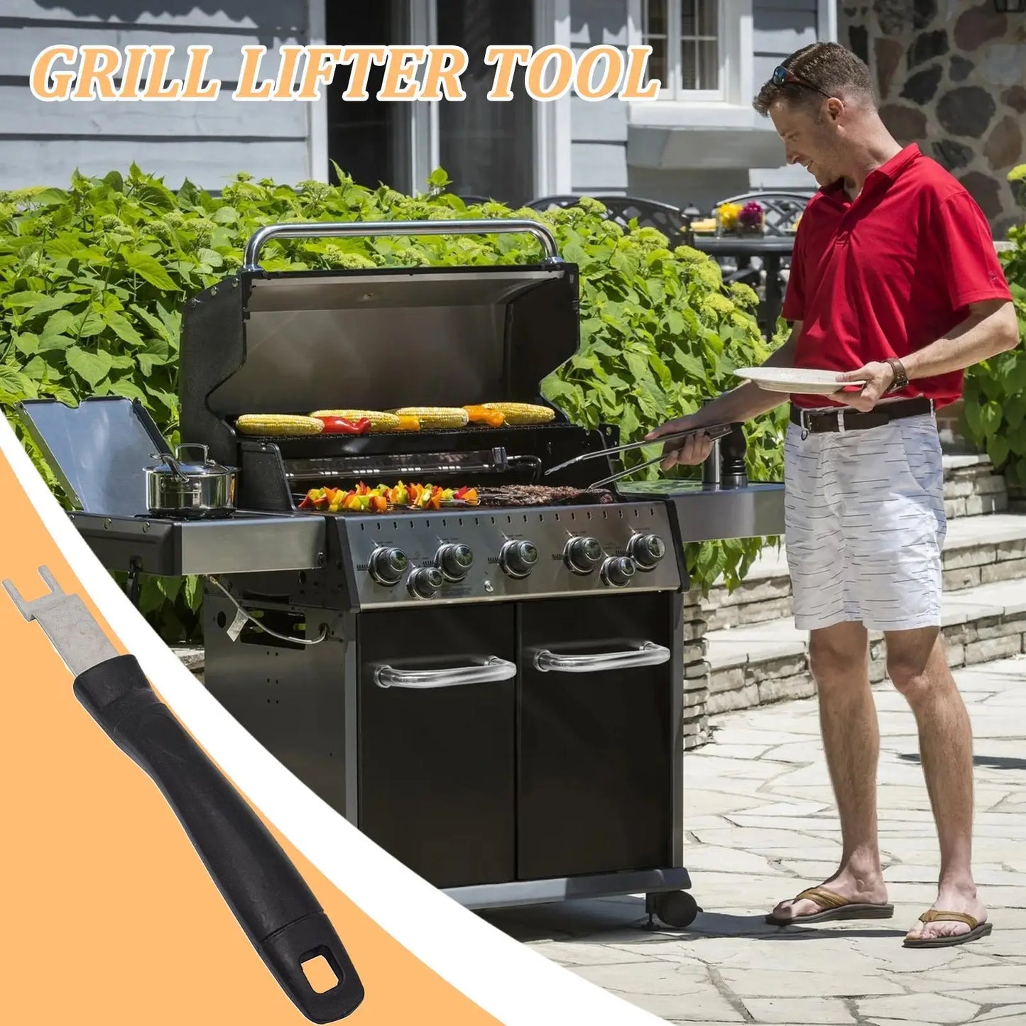Stainless Steel Grill Grate Lifter Tool For Charcoal Grills BBQ Cooking Utensils For Backyard Barbecue Camping Picnic Travel Peaceful Pleasures Health and Wellness