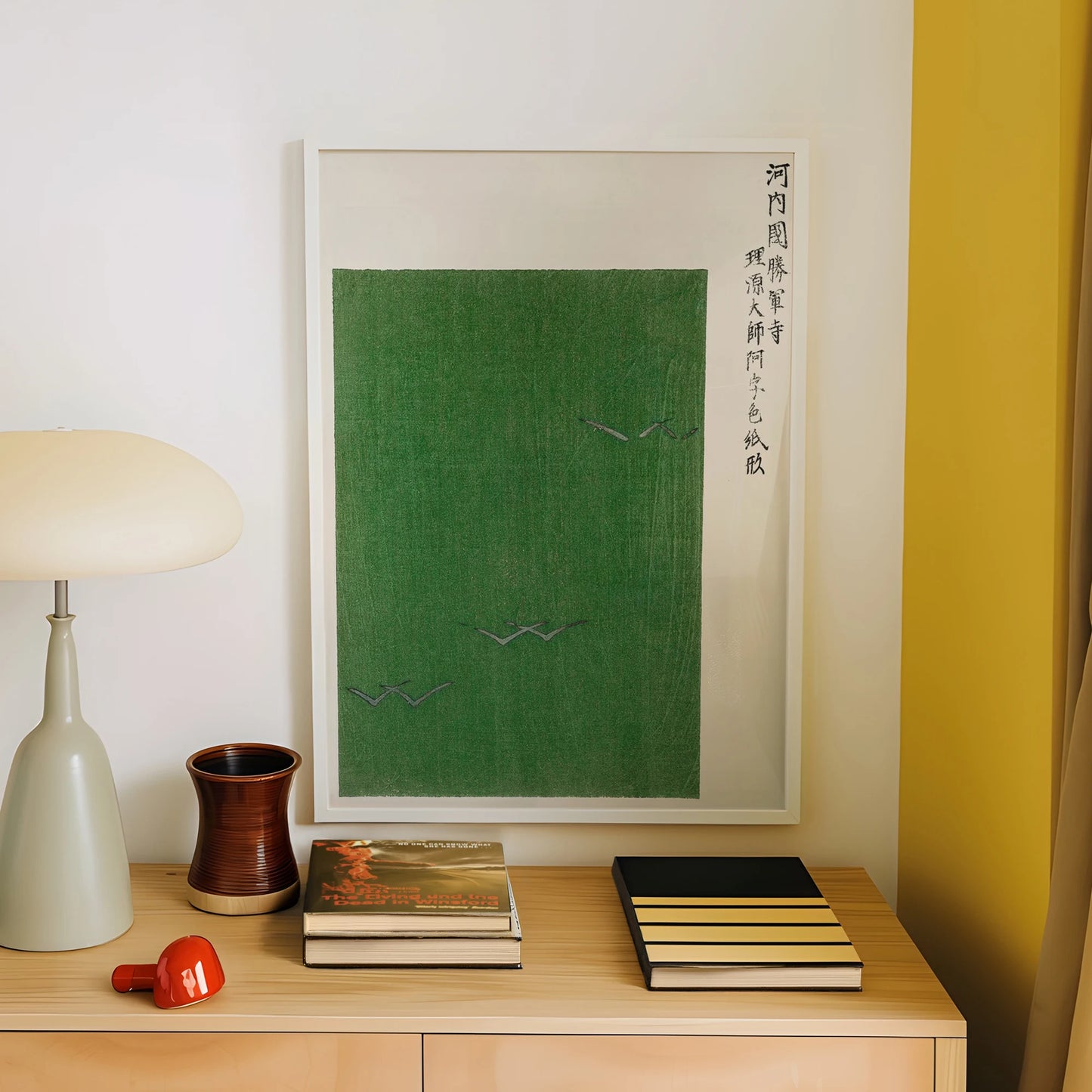 Minimalist Japanese Woodblock Green Canvas Wall Art Print