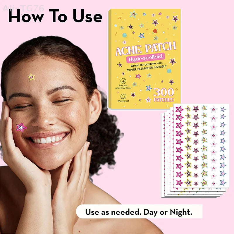 300 Pcs Star Acne Patches – Invisible, Waterproof & Breathable