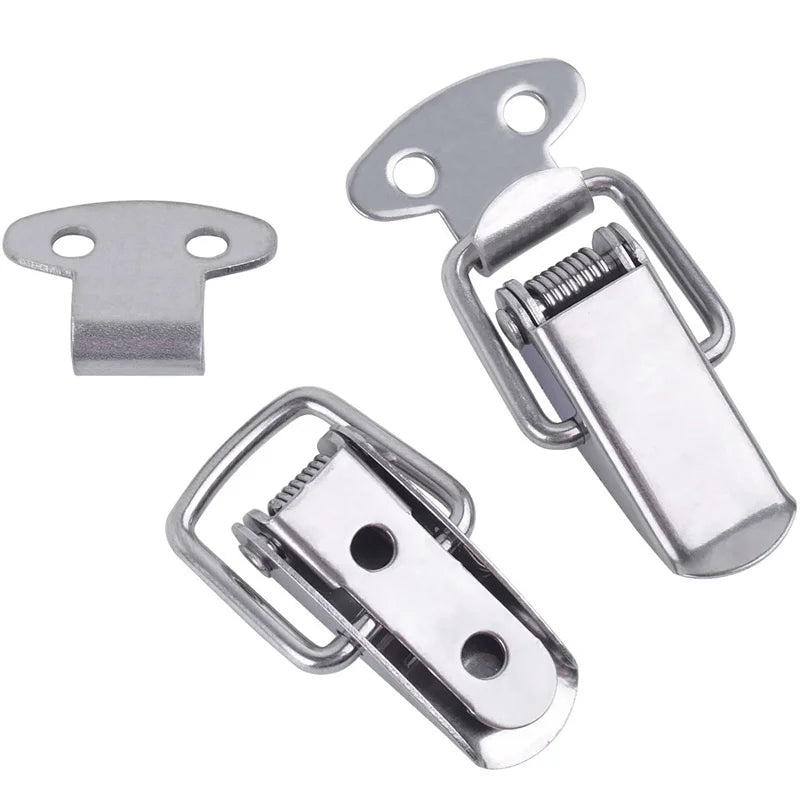6PC Set Stainless Steel Tension Lock Cap High Quality Cabinet Boxes Spring Loaded Latch Catch Toggle Hasp Sliding Tool Part Peaceful Pleasures Health and Wellness Silver