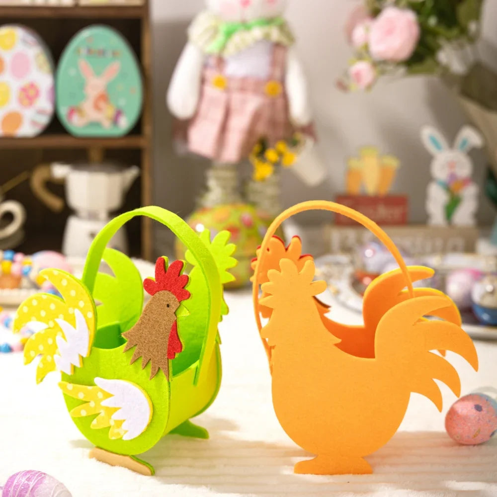 Easter Felt Rooster Tote Basket – Kids Egg Hunt Candy Bag