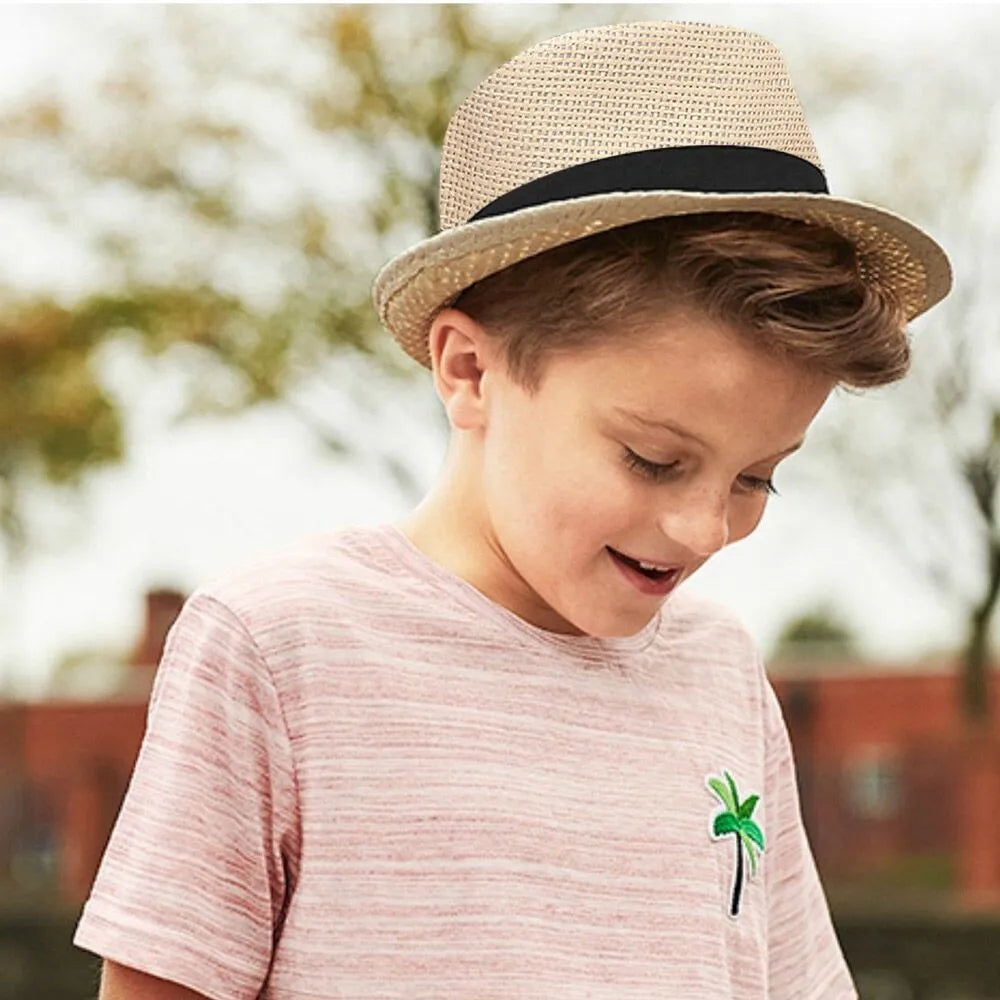 Children Kids Summer Beach Straw Hat Jazz Panama Breathable Hat Large Brim Outdoor Breathable Hats Girls Boy Sunhat Peaceful Pleasures Health and Wellness
