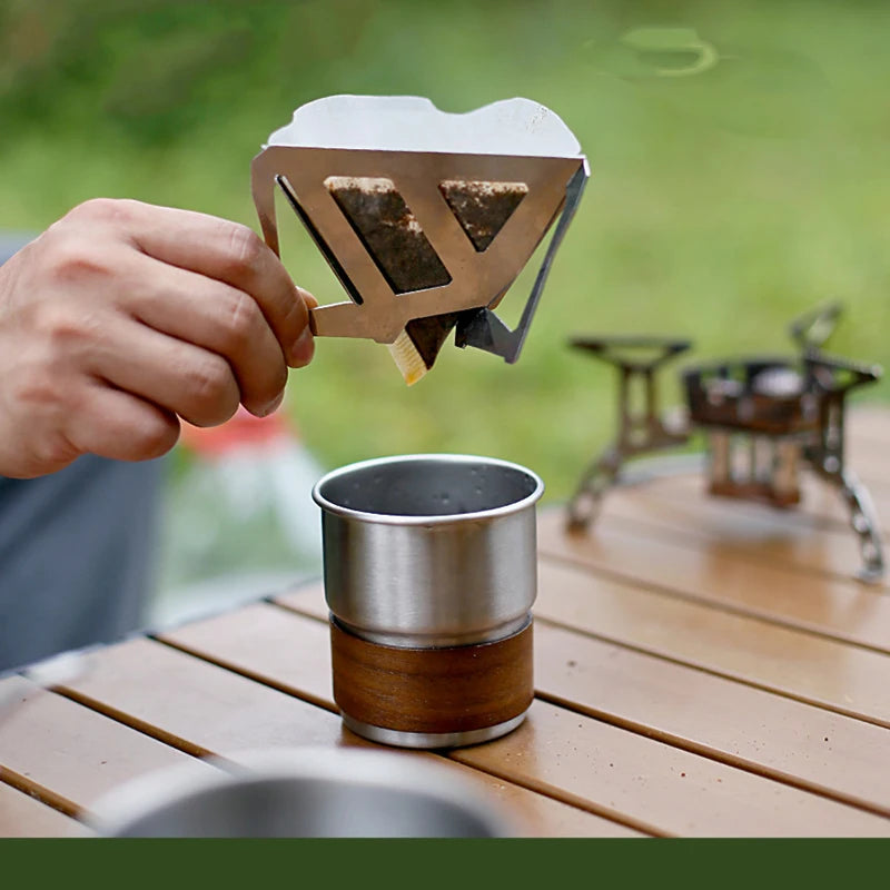 Coffee Drip Stand Portable Outdoor Camping Stainless Steel Folding Funnel Filter Cup Coffee Stove Coffee Grounds Filter Peaceful Pleasures Health and Wellness