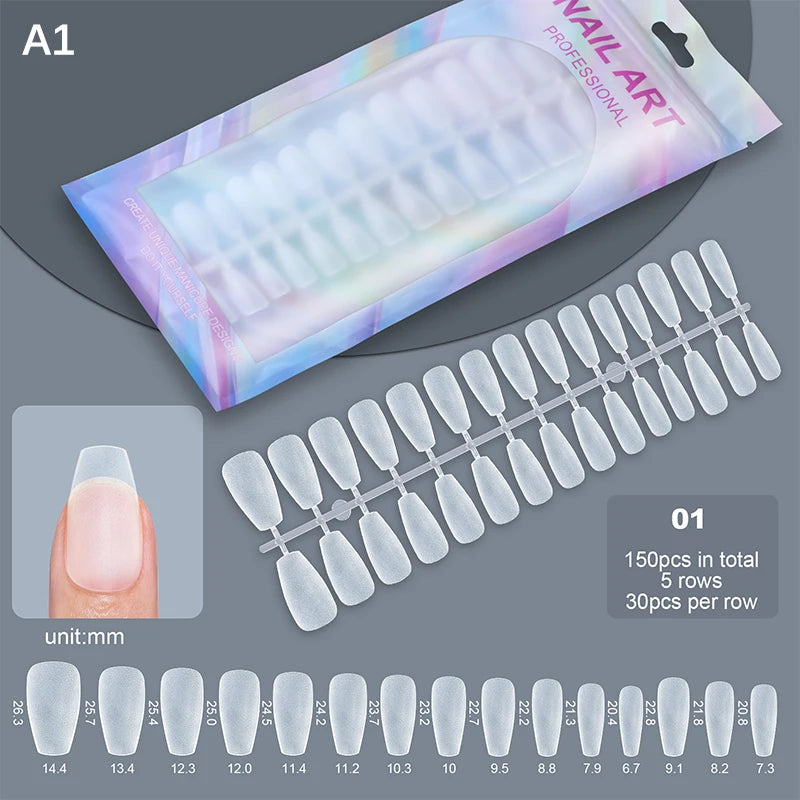150pcs Short Matte Full Cover False Nails Coffin Square Almond Press on Soft Gel Nail Tips Manicure Extension Tools Peaceful Pleasures Health and Wellness A1