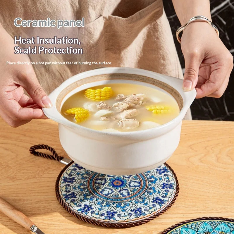 Vintage Heat Resistant Trivet Mat for Hot Pot Cast Cookware Enameled Dutch Oven Ceramic Dinnerware Tabletop Placemat Non-Slip Peaceful Pleasures Health and Wellness