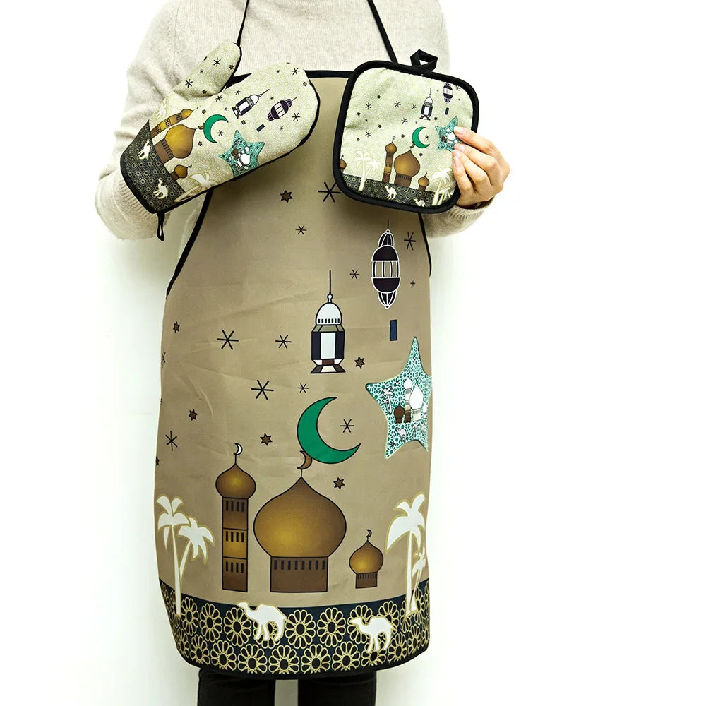 Ramadan Mubarak Kitchen Set – Apron, Oven Mitt & Pot Holder Kitchen Gift Set Peaceful Pleasures Health and Wellness F