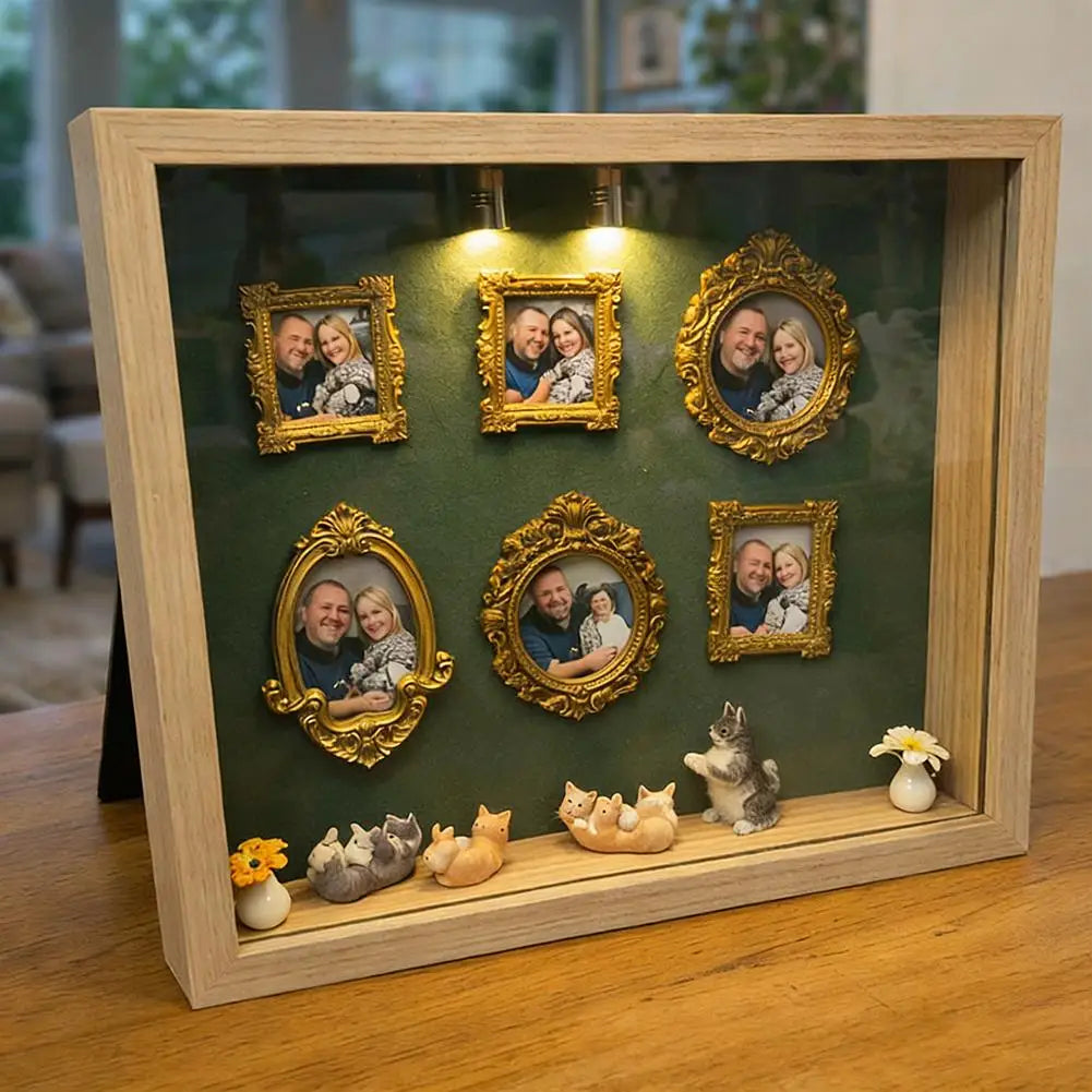 Wooden Mini Museum Photo Frame Box | Cat Lover Gift & Home Décor