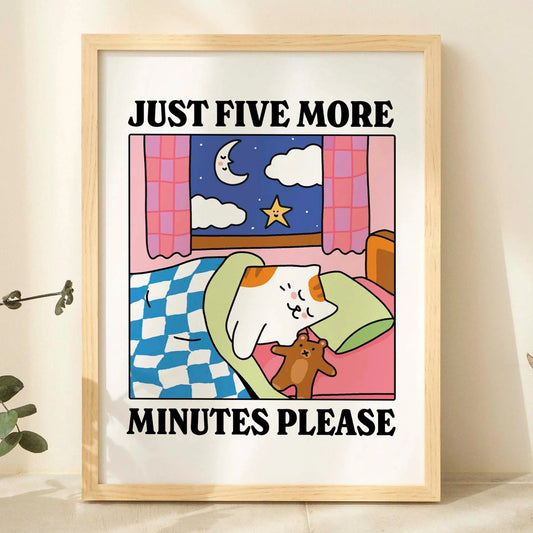 Cartoon Cat "Just Five More Minutes" Canvas Wall Art Print Canvas Wall Art Peaceful Pleasures Health and Wellness G3099 30x40cm No Frame