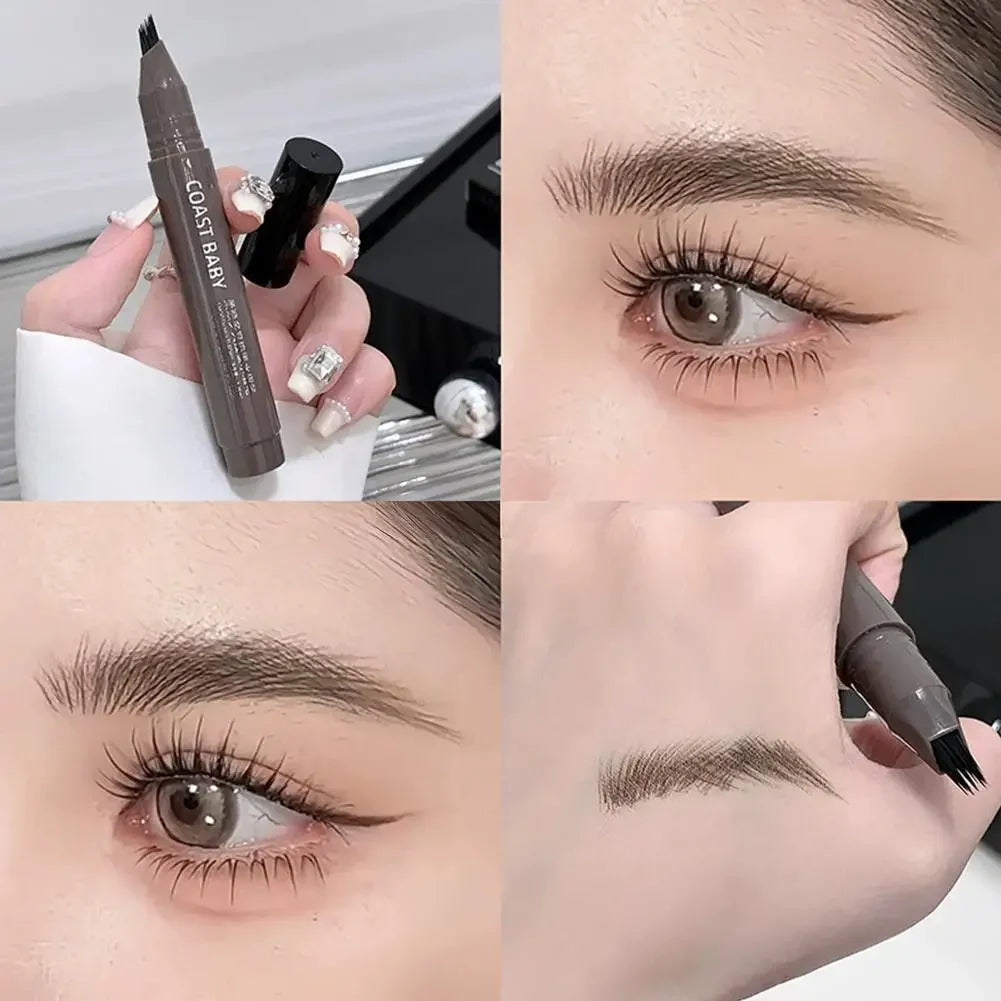 Multi-Fork Wild Eyebrow Pen,3D Waterproof Microblading Eyebrow Pen 4 Fork Tip Tattoo Pencil, Precise Natural Liquid Eye Brow Pen Peaceful Pleasures Health and Wellness 03 grey brown
