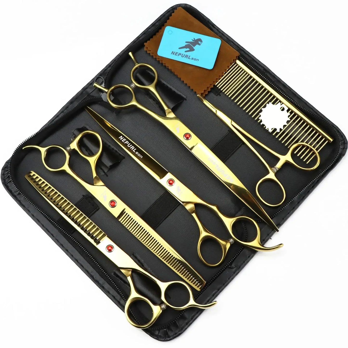 8.0 Inch Pet Dog Grooming Thinning Cutting Curved Scissors Set Grooming Shears Dogs Scissors Kit 7.5 Inch Big/small Teeth Shears Peaceful Pleasures Health and Wellness Gold