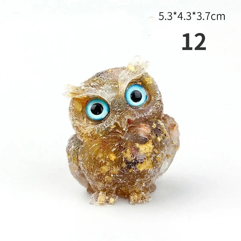Natural Crystal Stone Gravel Owl Animal Crafts Hand Made Small