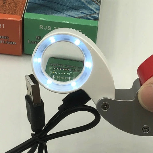 Magnifier Charging New Portable Creative Folding 40X 60X Magnifier White Light Purple Light Peaceful Pleasures Health and Wellness Silver