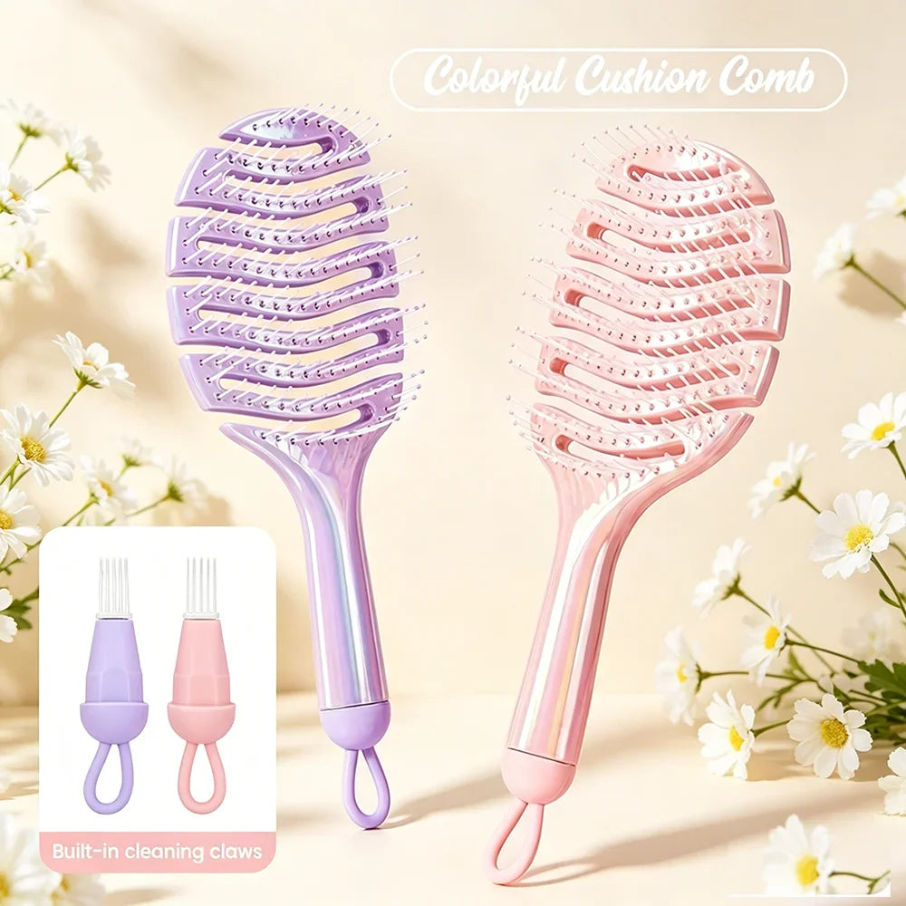 Iridescent Crescent Moon Detangling Hairbrush & Scalp Massager