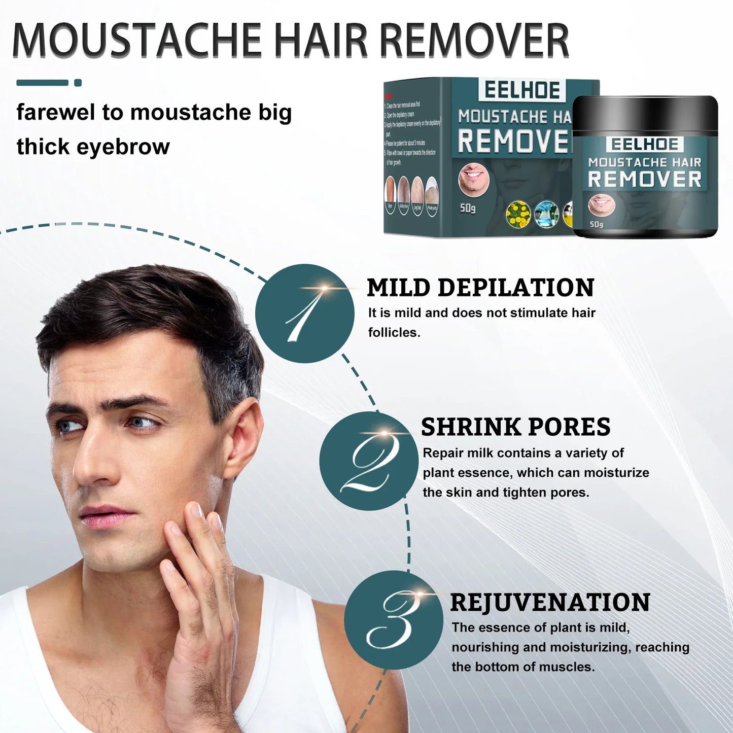 Men's Hair Removal Cream – Face, Beard, Body | eelhoe 50g