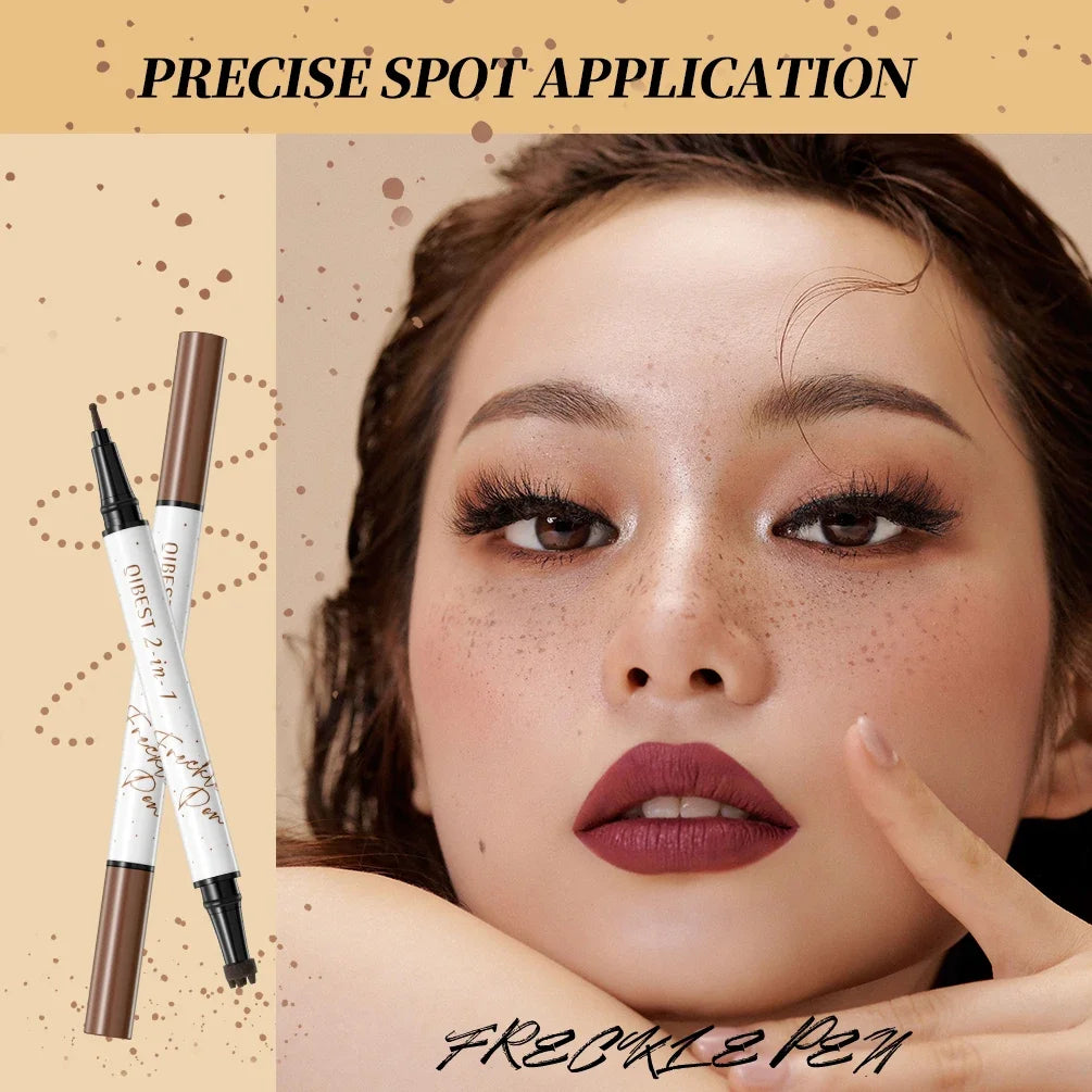 QIBEST Double Head Natural Simulation Freckle Makeup Pen Color Rendering Waterproof Easy To Apply No Shedding 2 In 1 Spot Pen Peaceful Pleasures Health and Wellness
