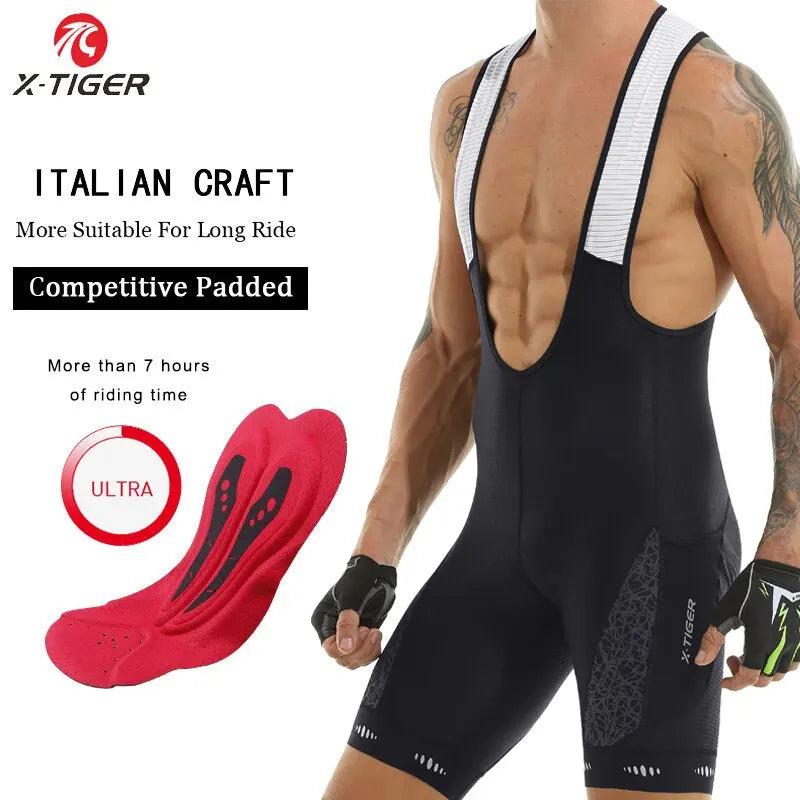 X-TIGER Men's Cycling Bib Shorts 5D Gel Pad UPF50+ Breathable